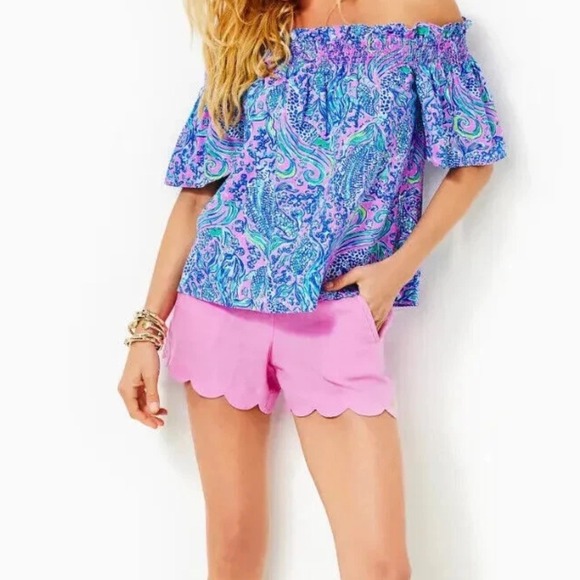Lilly Pulitzer Pants - Lilly Pulitzer Lagoon Linen Scallop Hem Short Pink XXS Warm Weather Beach Resort